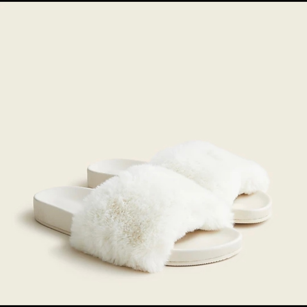 J. Crew White Furry Slippers